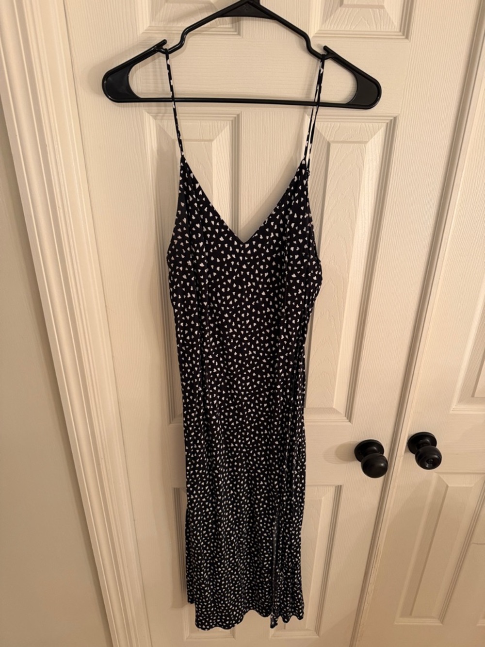 a new day Black Midi Slip Dress with White Heart Print